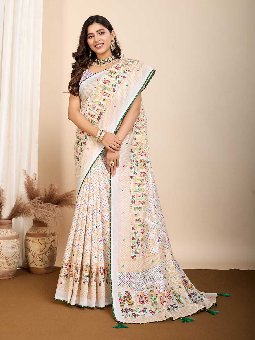 White Pure Jacquard with Sona Chandi Zari – A Luxe Weave for Wedding & Festive Couture