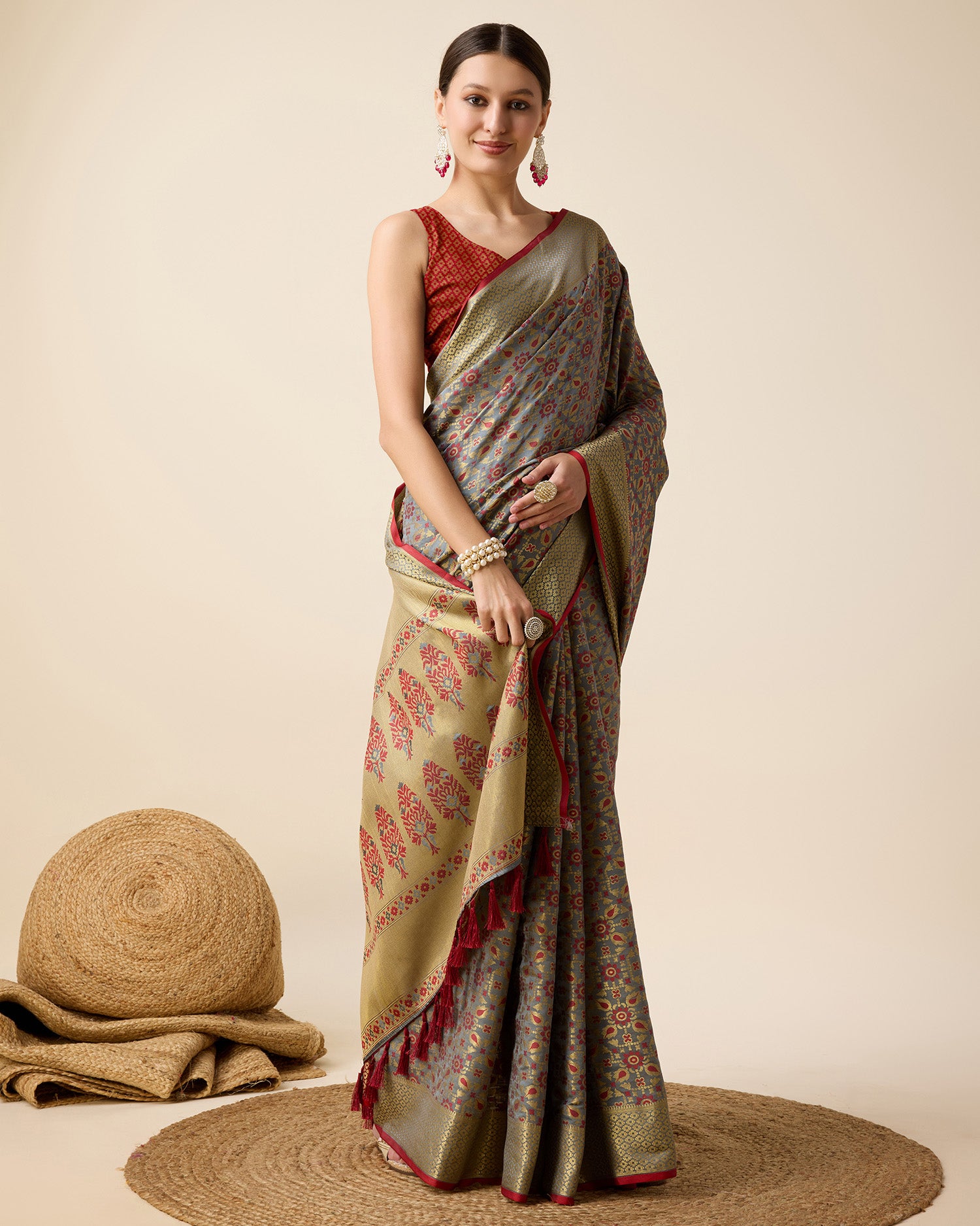 Grey Traditional Banarasi Silk Saree Perfect for Festive & Wedding Wear