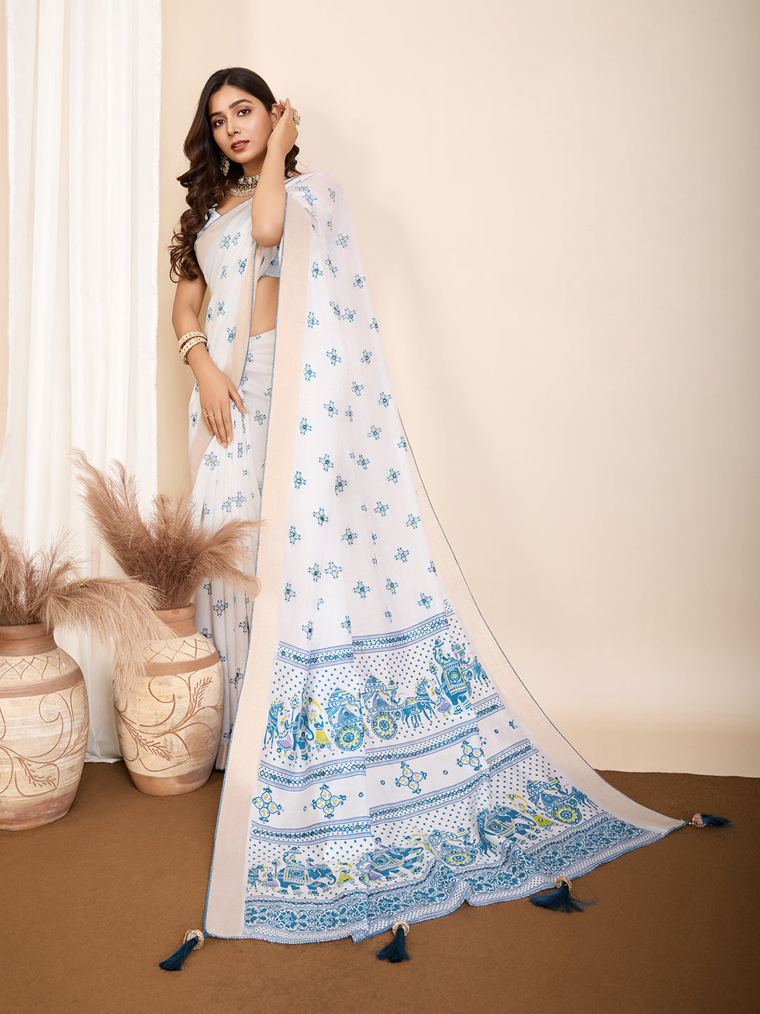 Blue Semi-Cotton Saree with Zari Border – Soft, Traditional & Elegant