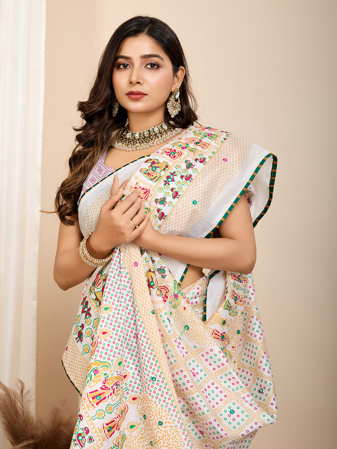 White Pure Jacquard with Sona Chandi Zari – A Luxe Weave for Wedding & Festive Couture