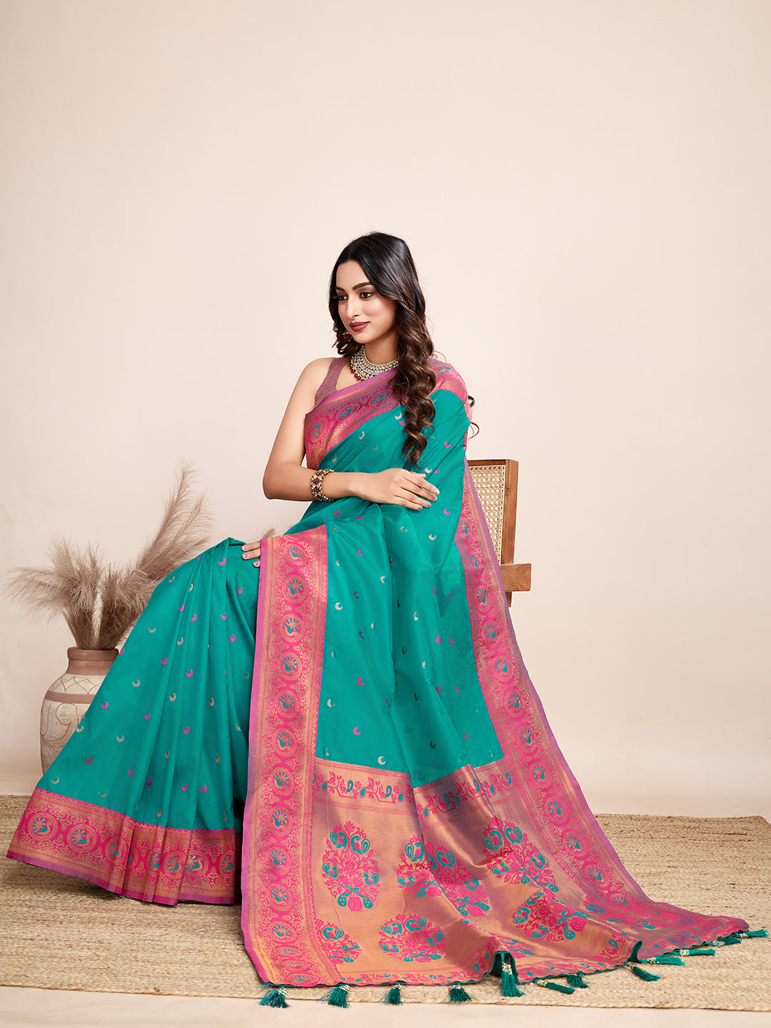 Be Wedding & Festive Ready with Our New PURE Jacquard Rama green Saree Collection