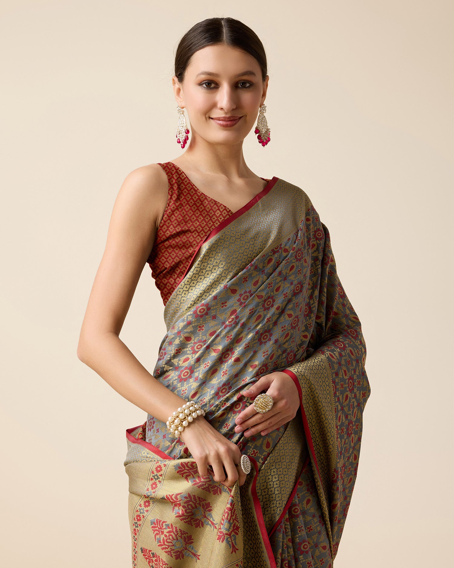 Grey Traditional Banarasi Silk Saree Perfect for Festive & Wedding Wear