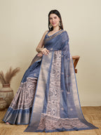 Soft, Breathable & Celebration-Ready: Semi Cotton Grey Sarees with Butti & Jacquard Elegance