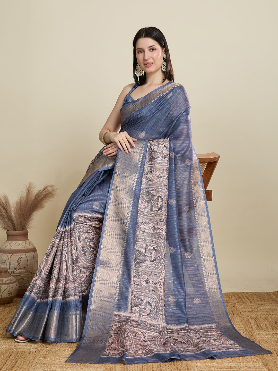 Soft, Breathable & Celebration-Ready: Semi Cotton Grey Sarees with Butti & Jacquard Elegance