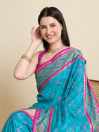 Banarasi Elegance in Breathable Semi Silk Blue Saree –For All Wedding Celebrations