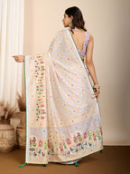 White Pure Jacquard with Sona Chandi Zari – A Luxe Weave for Wedding & Festive Couture