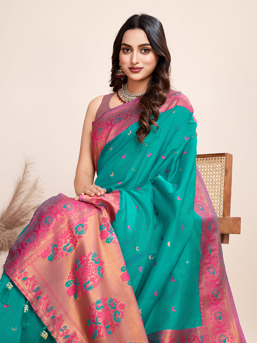 Be Wedding & Festive Ready with Our New PURE Jacquard Rama green Saree Collection
