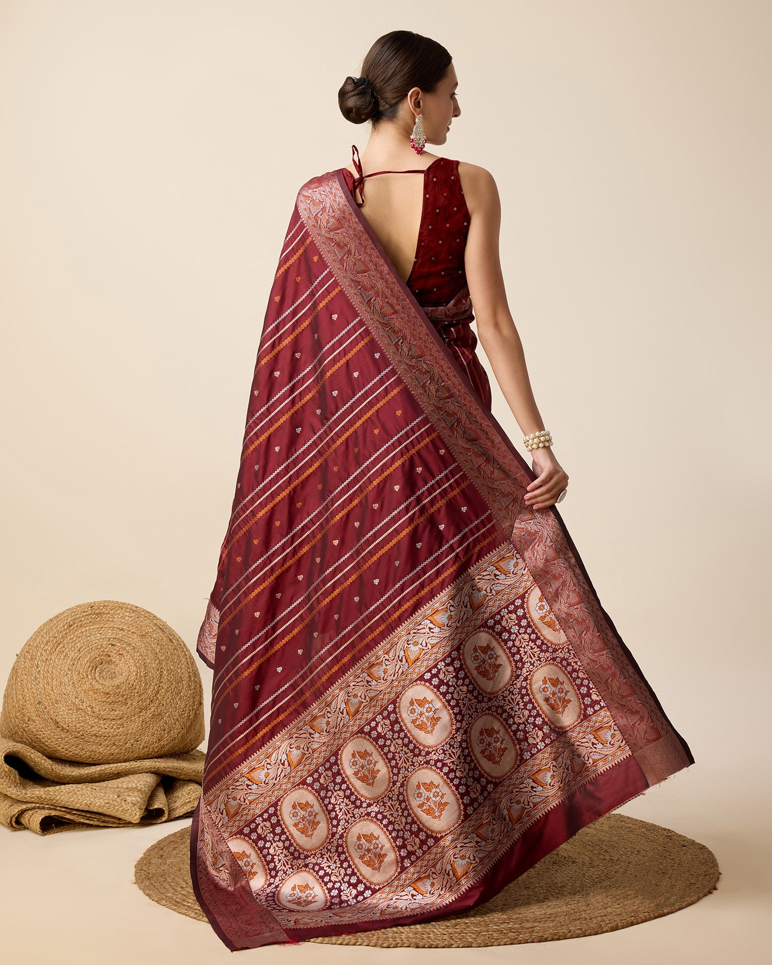 Maroon Pure Jacquard with Sona Chandi Zari – A Luxe Weave for Wedding & Festive Couture