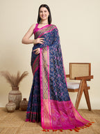 Banarasi Elegance in Breathable Semi Silk Navy Blue Saree –For All Wedding Celebrations