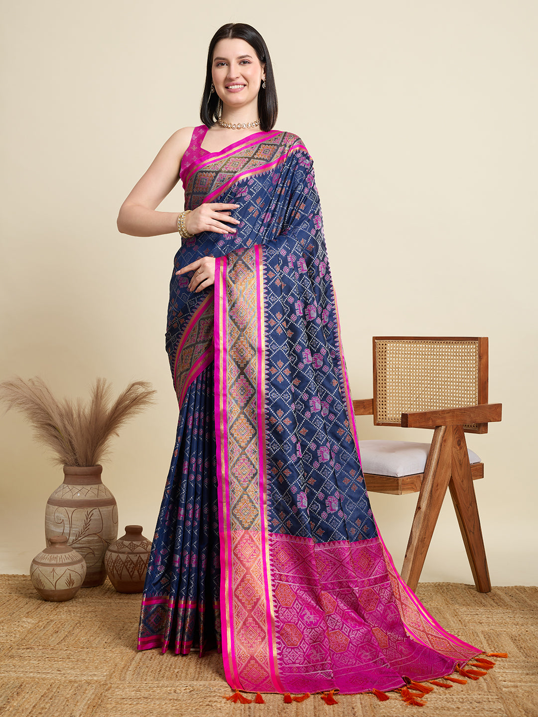 Banarasi Elegance in Breathable Semi Silk Navy Blue Saree –For All Wedding Celebrations