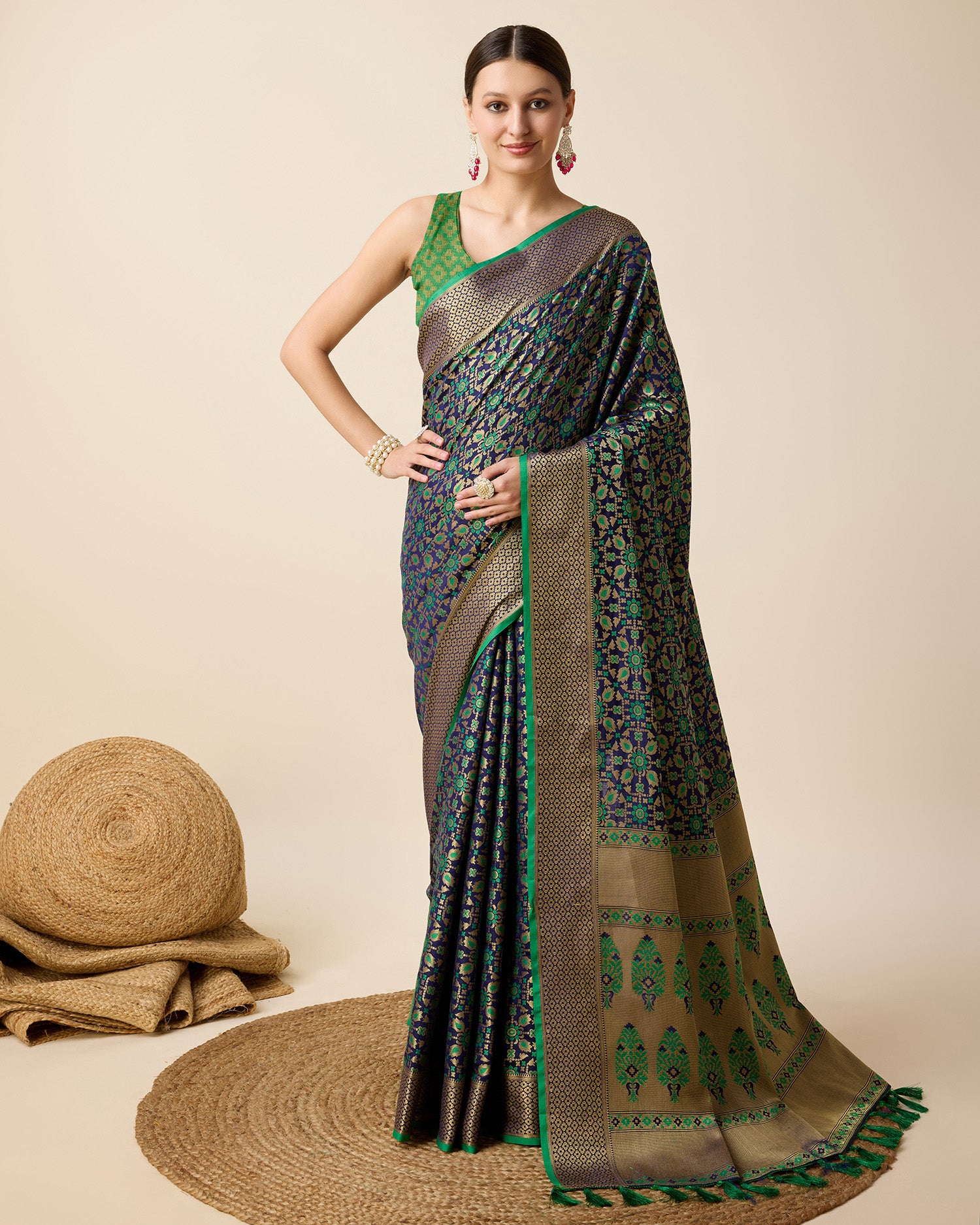 Navy Blue Traditional Banarasi Silk Saree – Perfect for Festive & Wedding Wear
