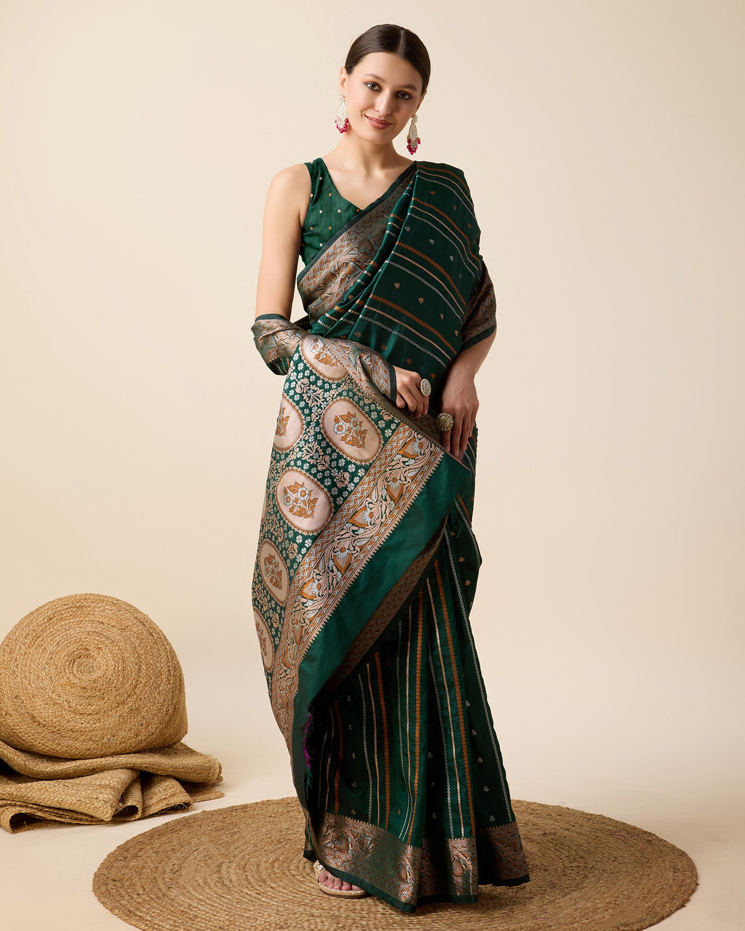 Green Pure Jacquard with Sona Chandi Zari – A Luxe Weave for Wedding & Festive Couture