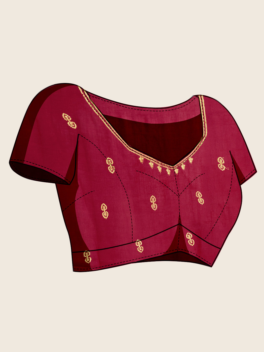 Soft Vichitra Silk MAroon Saree with Intricate Multicolor Floral Work & Coordinated Embroidered
