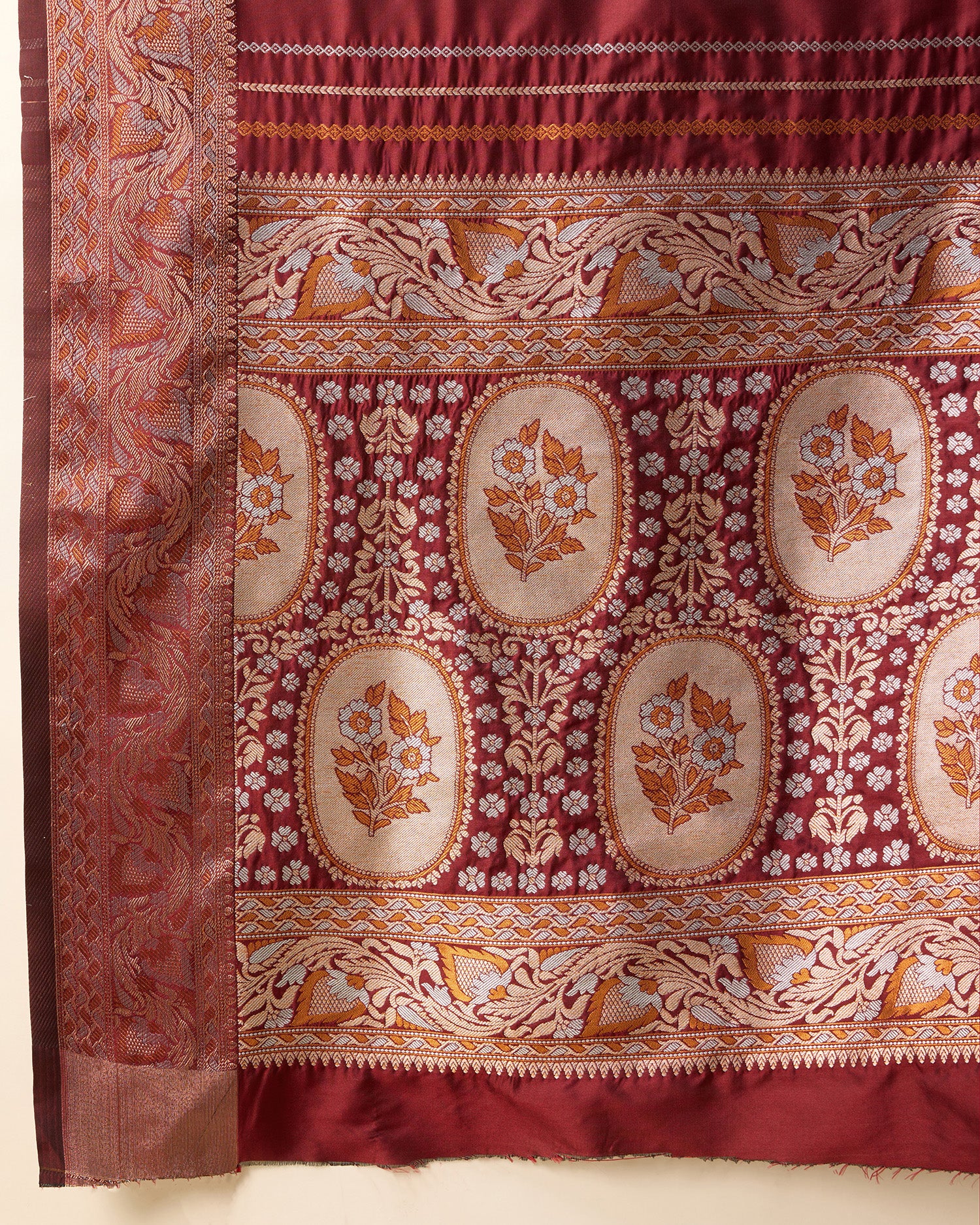 Maroon Pure Jacquard with Sona Chandi Zari – A Luxe Weave for Wedding & Festive Couture