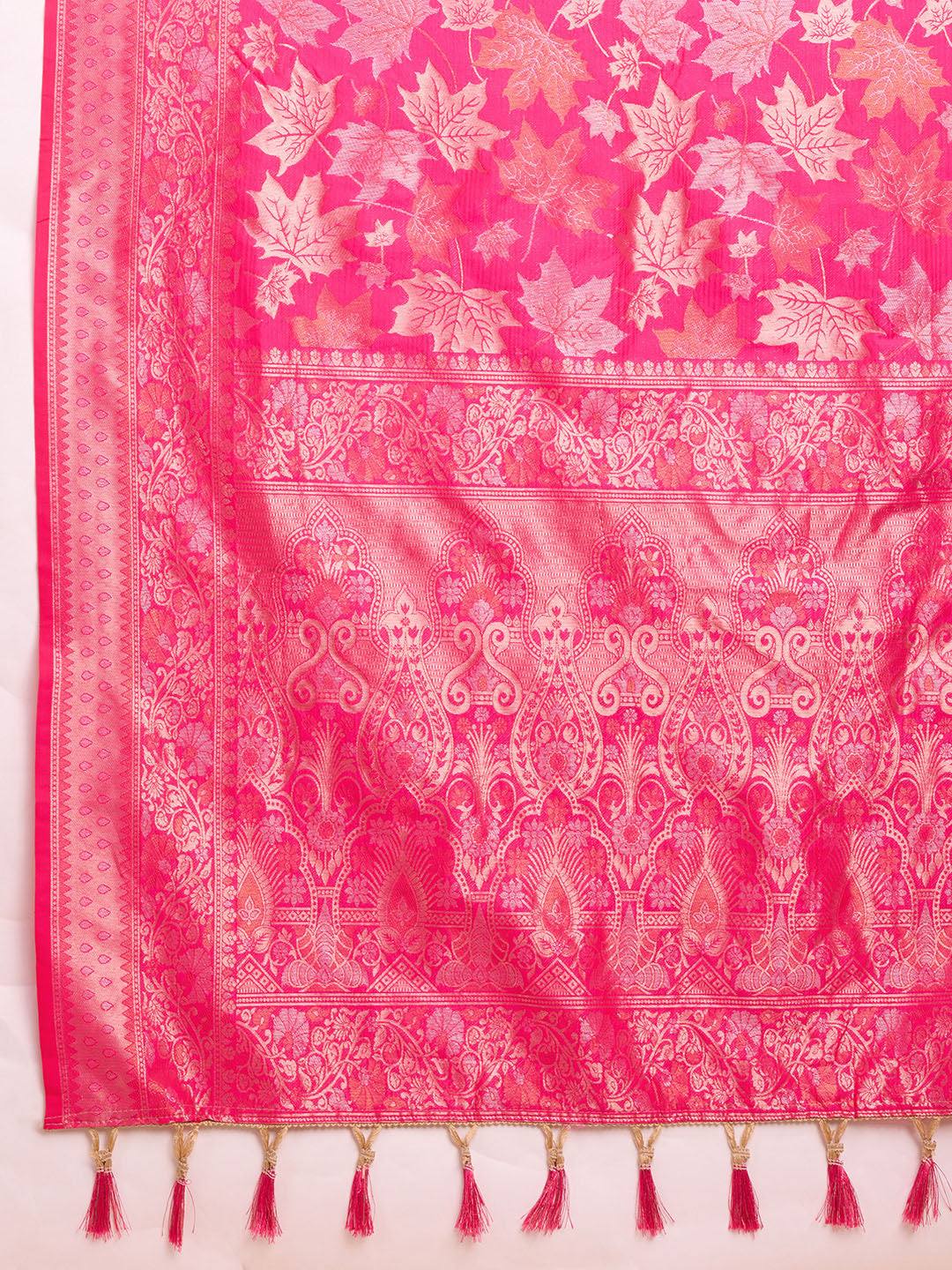 Pink Pure Silk Saree with Double Zari Weaving & Soft Zari Border