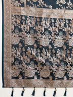 Premium Black Two-Tone Satin Soft Silk Saree with All Over Zari Work & Contrast Woven Border