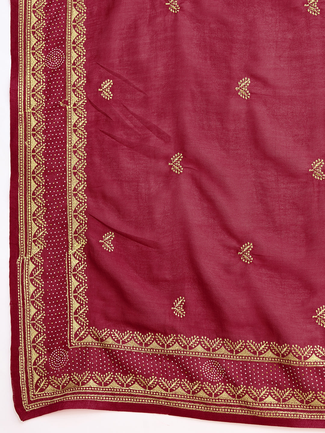 Soft Vichitra Silk MAroon Saree with Intricate Multicolor Floral Work & Coordinated Embroidered