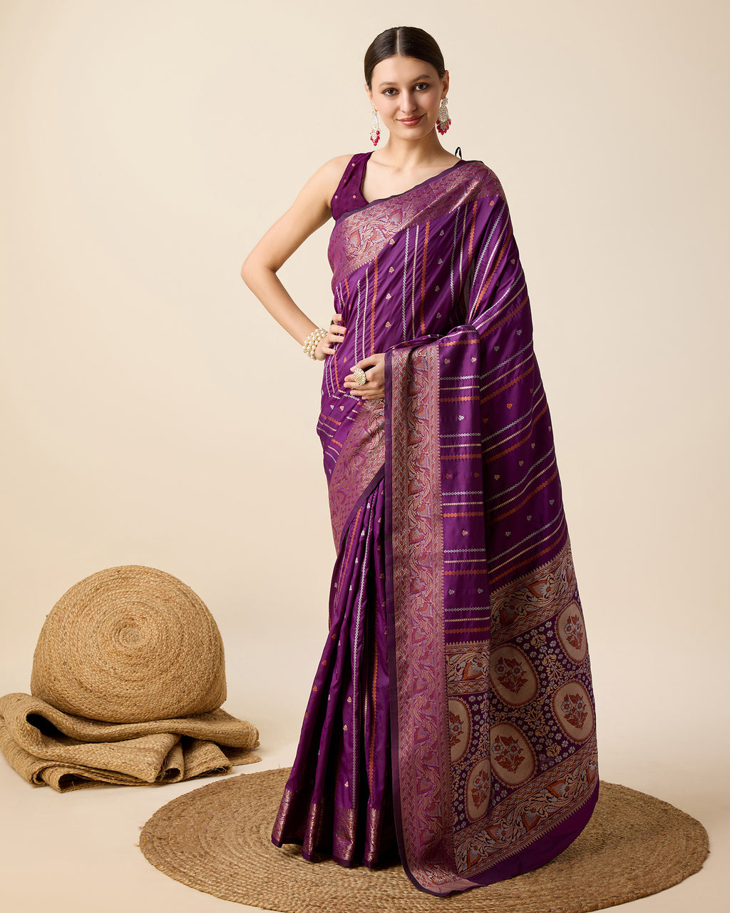 Wine Pure Jacquard with Sona Chandi Zari – A Luxe Weave for Wedding & Festive Couture