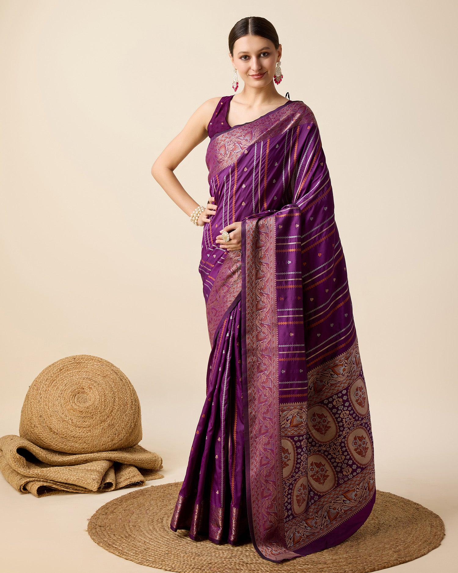 Wine Pure Jacquard with Sona Chandi Zari – A Luxe Weave for Wedding & Festive Couture