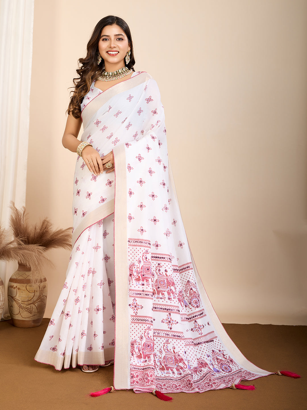 Pink Semi-Cotton Saree with Zari Border – Soft, Traditional & Elegant