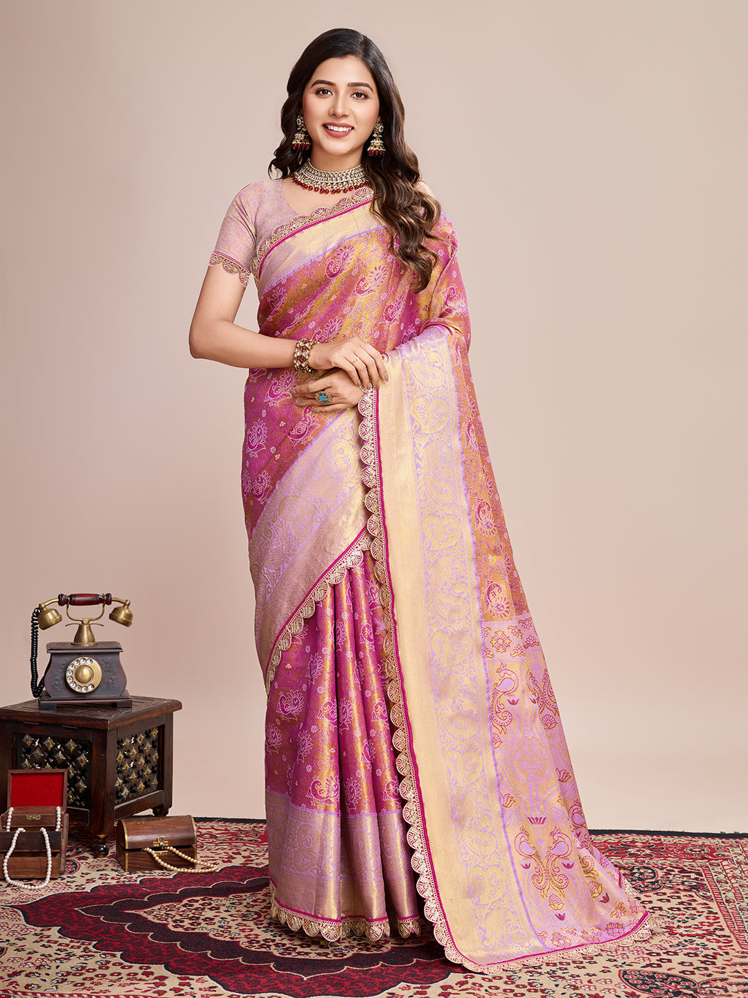Tradition in Every Thread: Exquisite Kanjivaram Silk Pink  Saree Collection