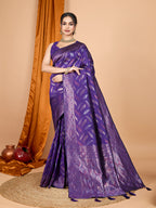 Pure Silk Purple  Saree with Double Zari Weaving & Contrast Rich Pallu