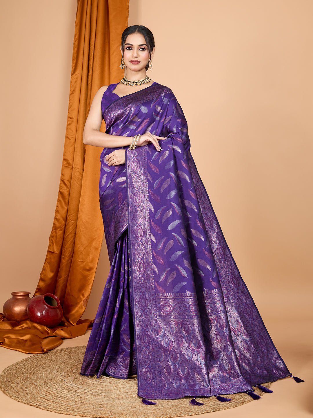 Pure Silk Purple  Saree with Double Zari Weaving & Contrast Rich Pallu
