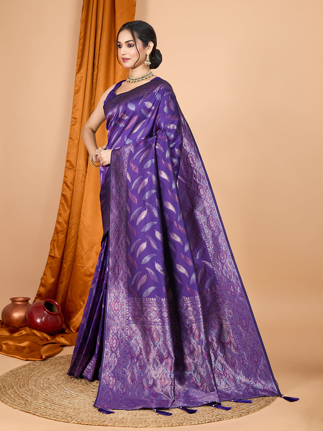 Pure Silk Purple  Saree with Double Zari Weaving & Contrast Rich Pallu