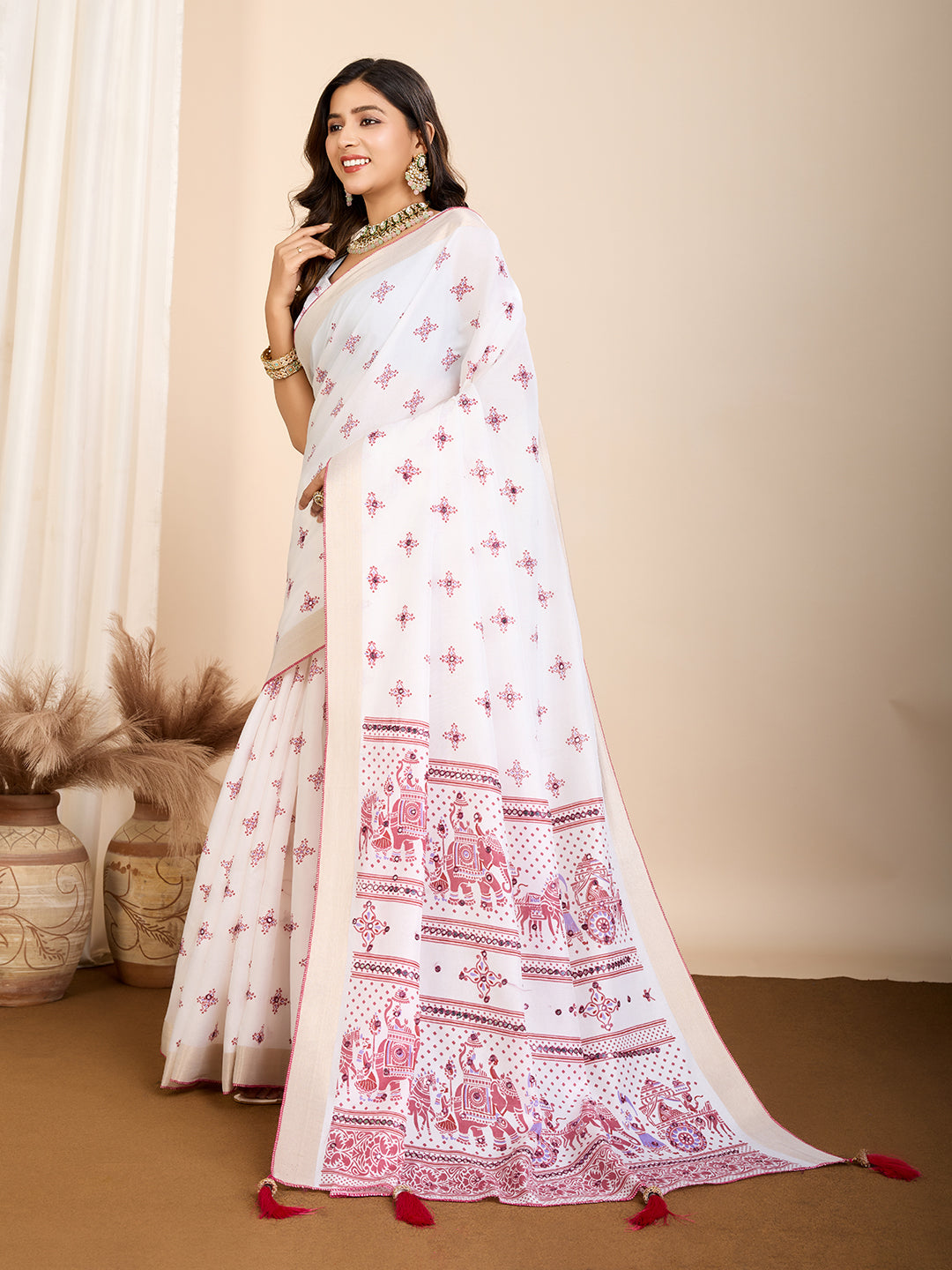 Pink Semi-Cotton Saree with Zari Border – Soft, Traditional & Elegant