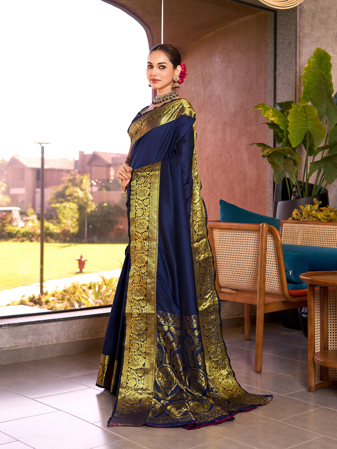 Banarasi Elegance Navy Blue Saree Redefined – Light, Luxurious & Perfect for Wedding Shenanigans