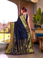 Banarasi Elegance Navy Blue Saree Redefined – Light, Luxurious & Perfect for Wedding Shenanigans