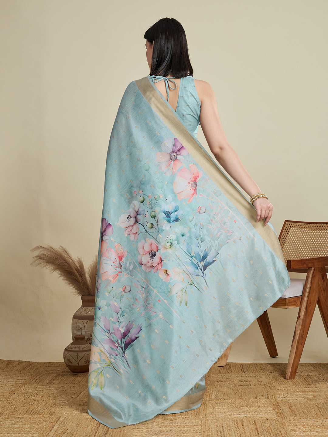 Soft, Breathable & Celebration-Ready: Semi Cotton Sky Blue Sarees with Butti & Jacquard Elegance