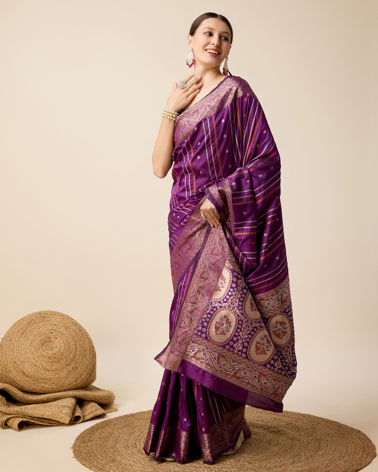 Wine Pure Jacquard with Sona Chandi Zari – A Luxe Weave for Wedding & Festive Couture