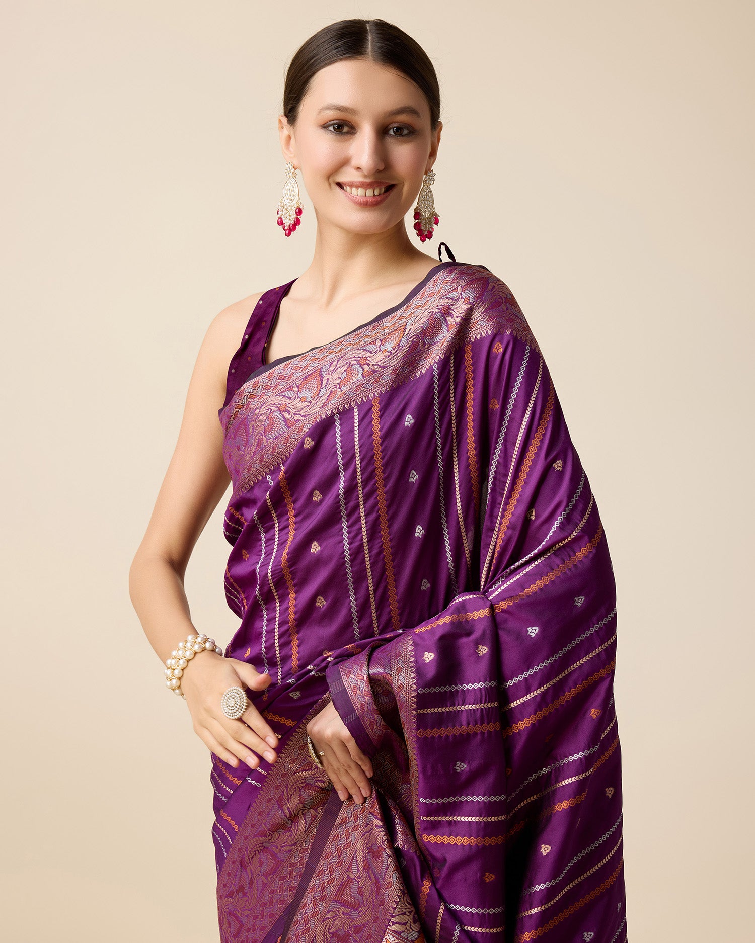 Wine Pure Jacquard with Sona Chandi Zari – A Luxe Weave for Wedding & Festive Couture
