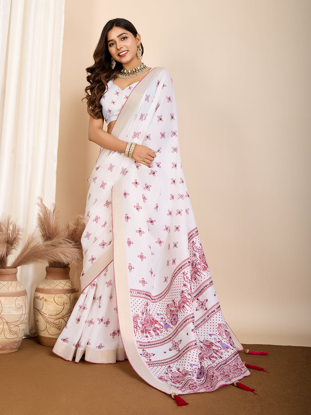 Pink Semi-Cotton Saree with Zari Border – Soft, Traditional & Elegant