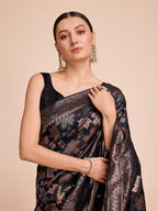 Black Pure Silk Saree – Double Zari Weaving with Soft Zari Border & Gold/Copper Contrast