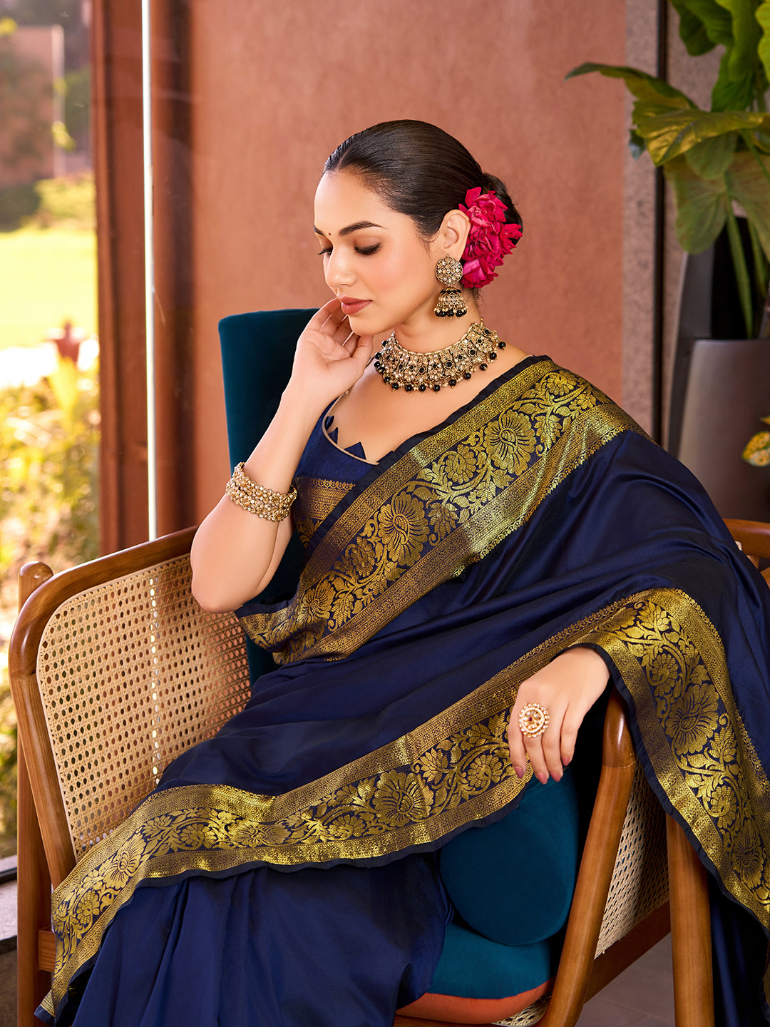 Banarasi Elegance Navy Blue Saree Redefined – Light, Luxurious & Perfect for Wedding Shenanigans