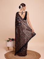 Black Pure Silk Saree – Double Zari Weaving with Soft Zari Border & Gold/Copper Contrast