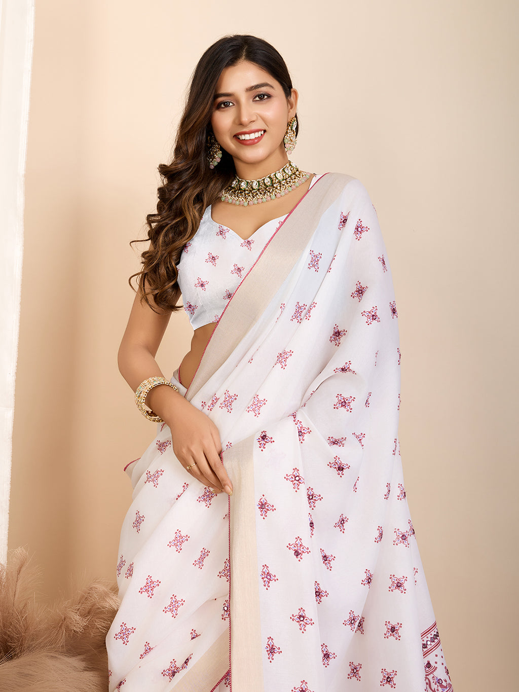 Pink Semi-Cotton Saree with Zari Border – Soft, Traditional & Elegant