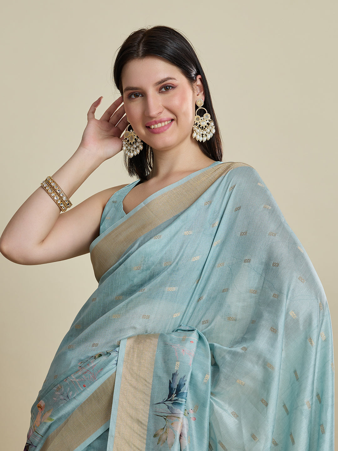 Soft, Breathable & Celebration-Ready: Semi Cotton Sky Blue Sarees with Butti & Jacquard Elegance