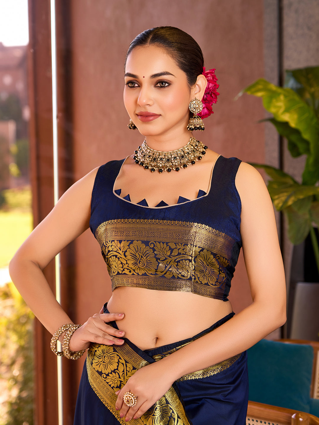 Banarasi Elegance Navy Blue Saree Redefined – Light, Luxurious & Perfect for Wedding Shenanigans