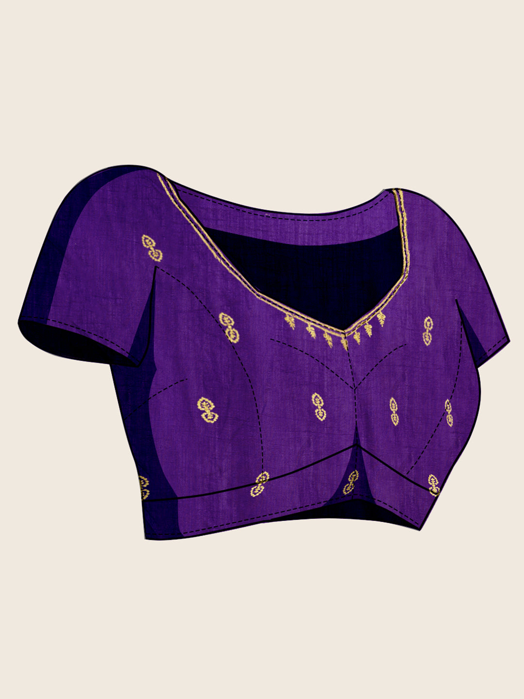Soft Vichitra Silk Purple Saree with Intricate Multicolor Floral Work & Coordinated Embroidered