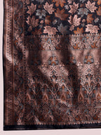 Black Pure Silk Saree – Double Zari Weaving with Soft Zari Border & Gold/Copper Contrast