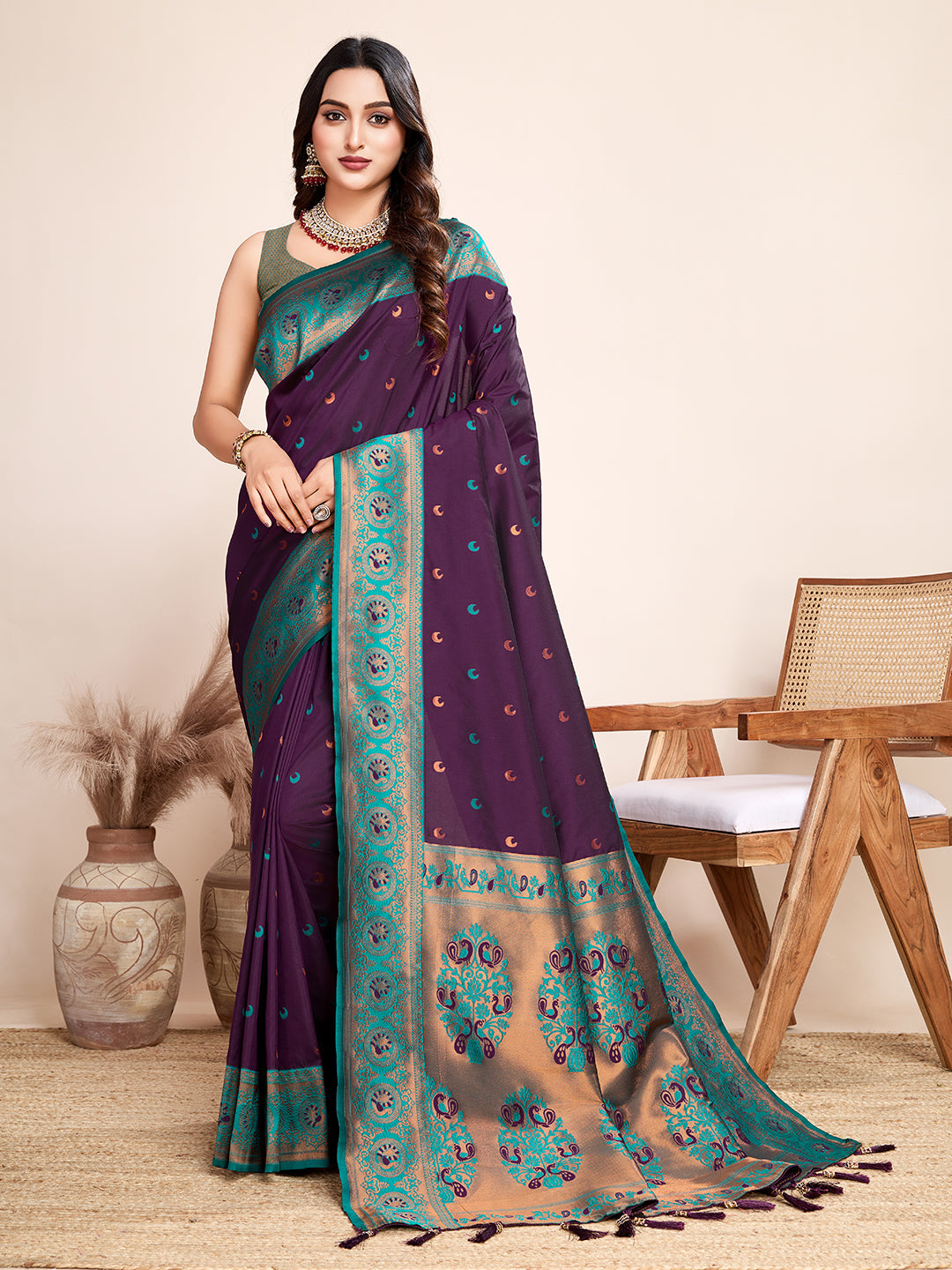 Be Wedding & Festive Ready with Our New PURE Jacquard Wine Saree Collection