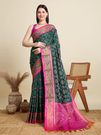 Banarasi Elegance in Breathable Semi Silk Green Saree –For All Wedding Celebrations
