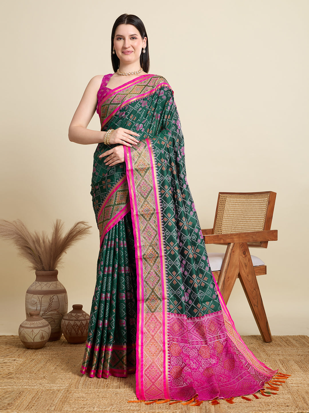 Banarasi Elegance in Breathable Semi Silk Green Saree –For All Wedding Celebrations