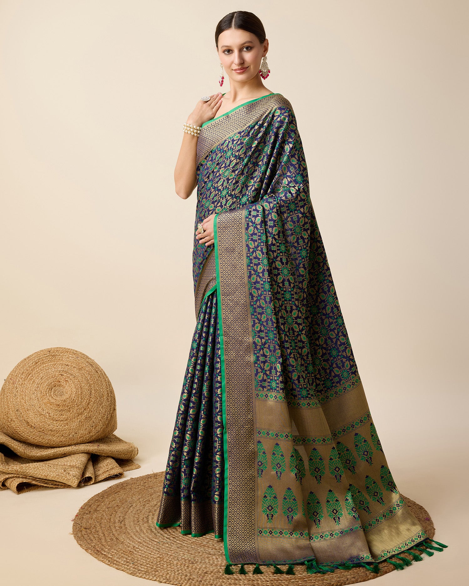 Navy Blue Traditional Banarasi Silk Saree – Perfect for Festive & Wedding Wear