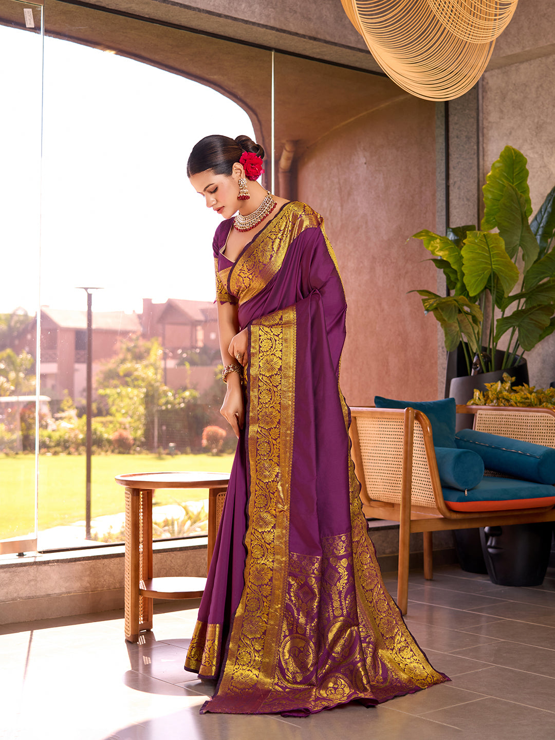 Wine Banarasi Elegance Redefined – Light, Luxurious & Perfect for Wedding Shenanigans