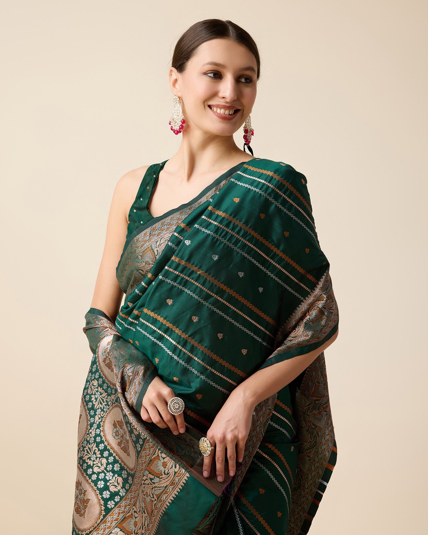 Green Pure Jacquard with Sona Chandi Zari – A Luxe Weave for Wedding & Festive Couture