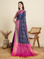 Banarasi Elegance in Breathable Semi Silk Navy Blue Saree –For All Wedding Celebrations